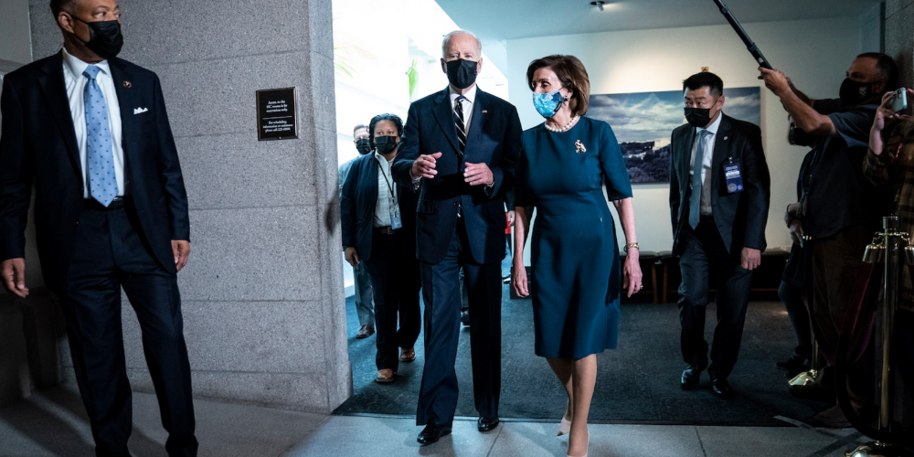 President Joe Biden And House Speaker Nancy Pelosi Of California, Depart After A Meeting With House Democrats On Capitol Hill On Thursday. (Jabin Botsford/Washington Post