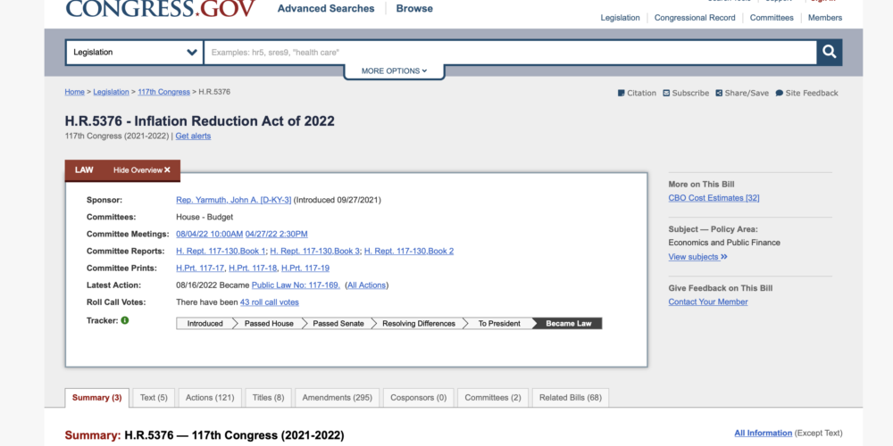 H.R.5376 – Inflation Reduction Act Of 2022