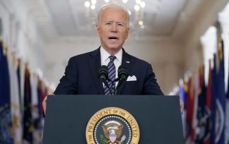 President Biden speaks about the COVID-19 pandemic during a prime-time address from the East Room of the White House, March 11, 2021. (AP Photo/Andrew Harnik)